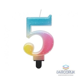 Godan Świeczka urodzinowa cyferka 5, ombre, pastelowa, 8 cm Godan (SF-OPA5)