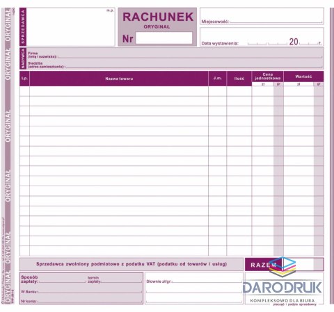 Michalczyk i Prokop Druk samokopiujący 2/3 A4 rachunek dla zwolnionych podmiotowo z VAT 80k. Michalczyk i Prokop (231-2)