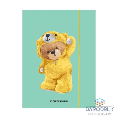Narcissus Teczka kartonowa na gumkę Teddies& Miś w dresiku A4 srebrny 270g Narcissus