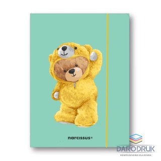 Narcissus Teczka kartonowa na gumkę Teddies& Miś w dresiku A4 srebrny 270g Narcissus
