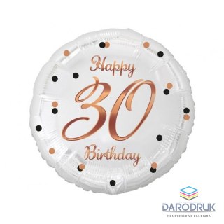 Godan Balon foliowy 30 Birthday, biały, nadruk różowo-złoty 18cal Godan (FG-O30B)