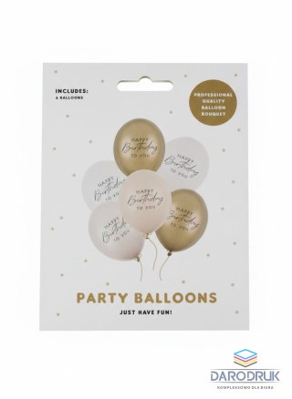 Partydeco Balon gumowy Happy Birthday, mix BEŻOWY 300mm Partydeco (SB14P-341-013-6)