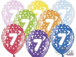Partydeco Balon gumowy gumowy 7 urodziny, mix kolorów 30 cm/6 sztuk mix 300mm Partydeco (SB14M-007-000-6)