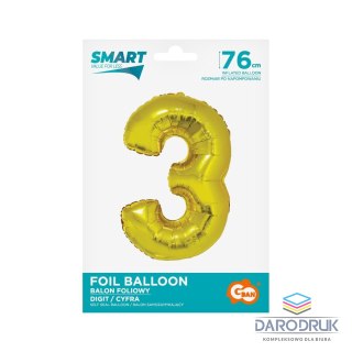 Godan Balon foliowy Smart cyfra 3 złota 76cm Godan (CH-SZL3)