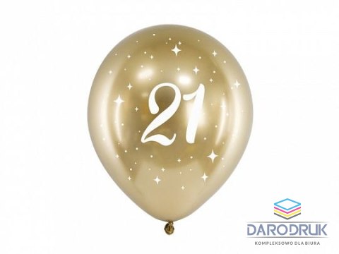 Partydeco Balon gumowy Glossy 21 urodziny złoty 300mm 30cal Partydeco (CHB14-1-21-019-6)
