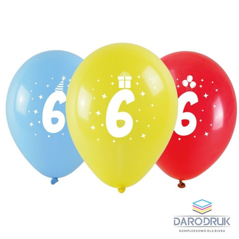 Arpex Balon gumowy z nadrukiem cyferki - 6 (3 szt.) mix 280mm Arpex (KB1955-6-9944)
