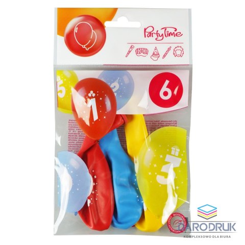 Arpex Balon gumowy z nadrukiem cyferki - 6 (3 szt.) mix 280mm Arpex (KB1955-6-9944)