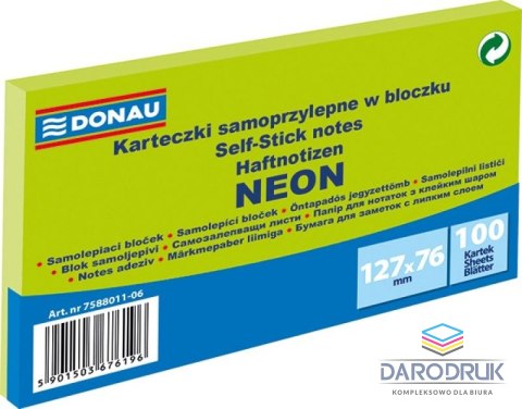 Donau Notes samoprzylepny (karteczki) Neon zielony 100k [mm:] 127x76 Donau (7588011-06)