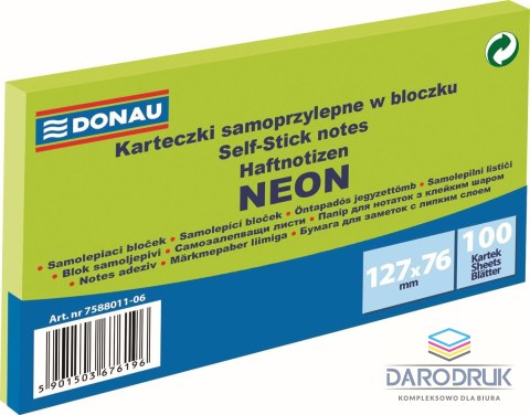 Donau Notes samoprzylepny (karteczki) Neon zielony 100k [mm:] 127x76 Donau (7588011-06)
