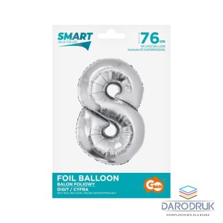 Godan Balon foliowy Smart cyfra 8 srebrna 76cm Godan (CH-SSR8)