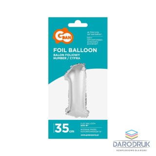 Godan Balon foliowy cyfra 1 srebrny 35 cm 16cal Godan (FG-C35S1)