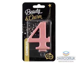 Godan Świeczka urodzinowa nr 4 różowo-złota 8 cm Godan (PF-SCRZ4)