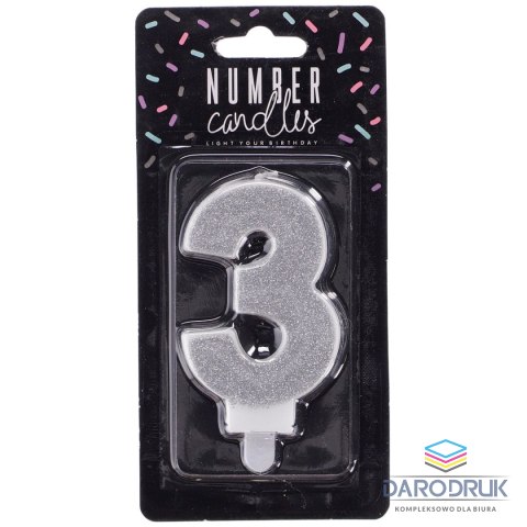 Partydeco Świeczka urodzinowa cyferka 3 srebrny 7 cm 7cm Partydeco (SCU3-3-0188)