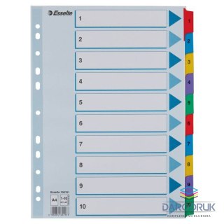 Esselte Przekładka numeryczna Mylar kartonowe A4 mix kolorów 160g 10k 1-10 Esselte (100161)