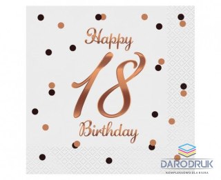 Godan Serwetki 18 Birthday,nadruk różowo-złoty biała papier [mm:] 330x330 Godan (PG-S18B)