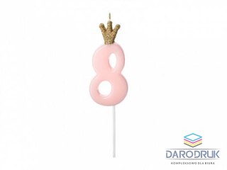 Partydeco Świeczka urodzinowa Cyferka 8, jasny różowy, 9.5cm Partydeco (SCU6-8-081J)