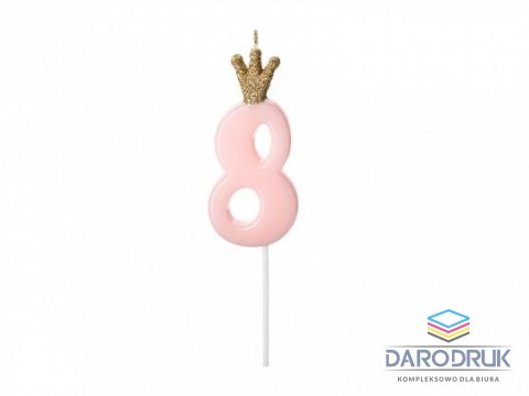 Partydeco Świeczka urodzinowa Cyferka 8, jasny różowy, 9.5cm Partydeco (SCU6-8-081J)