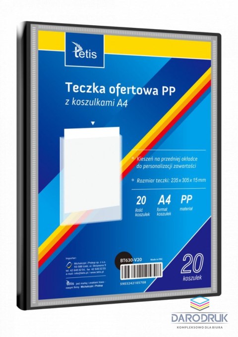 Tetis Teczka kartonowa na suwak 20 koszulek A4 czarny Tetis (BT630-V/20//)