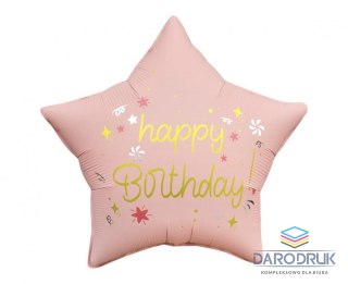 Godan Balon foliowy Happy Birthday, gwiazda matowa j. różowa 18cal Godan (FG-GHMR)