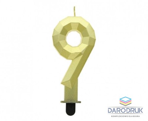 Godan Świeczka urodzinowa cyferka 9 - Diament, metalik złoty, 7.6 cm Godan (PF-SDZ9)