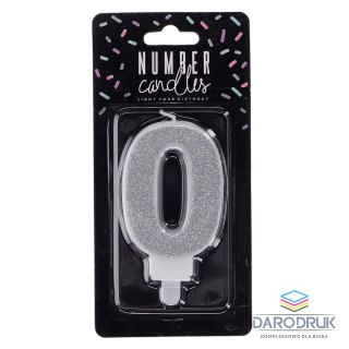 Partydeco Świeczka urodzinowa cyferka 0 srebrny 7 cm 7cm Partydeco (SCU3-0-0188)