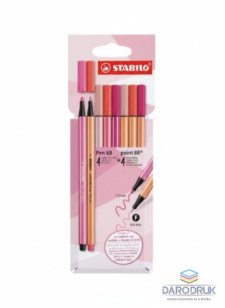 Stabilo Cienkopis Różowe 8szt (PEN 68+ POINT wkład mix 0,4mm 4kol. Stabilo (D/87-3576)