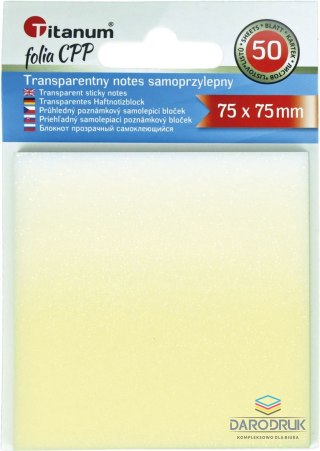Titanum Notes samoprzylepny (karteczki) transparentne, z polipropylenu 75x75 50k [mm:] 75x75 Titanum