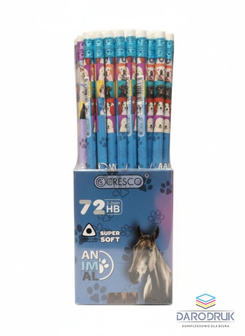 Cresco Ołówek trójkątny ANIMALS 215031 HB Cresco (Z GUMKĄ)