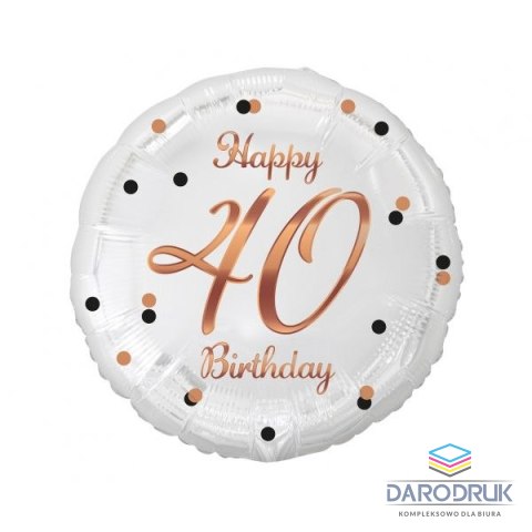 Godan Balon foliowy 40 Birthday, biały, nadruk różowo-złoty 18cal Godan (FG-O40B)