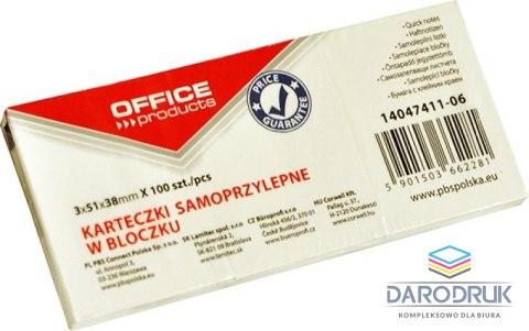 Office Products Notes samoprzylepny (karteczki) żółty 100k [mm:] 51x38 Office Products (14047411-06)
