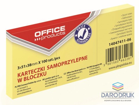 Office Products Notes samoprzylepny (karteczki) żółty 100k [mm:] 51x38 Office Products (14047411-06)