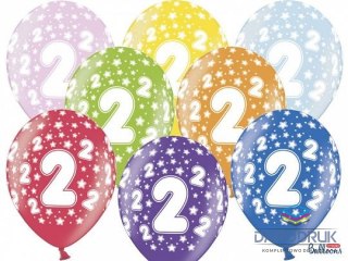 Partydeco Balon gumowy gumowy 2 urodziny, mix kolorów 30 cm/6 sztuk mix 300mm Partydeco (SB14M-002-000-6)