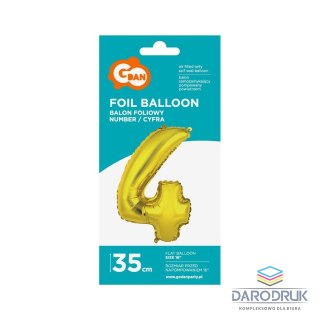 Godan Balon foliowy cyfra 4 złoty 35 cm Godan (FG-C35Z4)