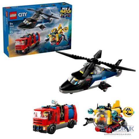 Lego Klocki konstrukcyjne City Zestaw z helikopterem, wozem strażackim i łodzią podwodną Lego (60462)