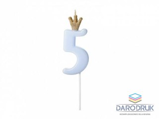 Partydeco Świeczka urodzinowa Cyferka 5, jasny niebieski, 9.5cm Partydeco (SCU6-5-001J)