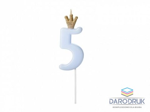 Partydeco Świeczka urodzinowa Cyferka 5, jasny niebieski, 9.5cm Partydeco (SCU6-5-001J)
