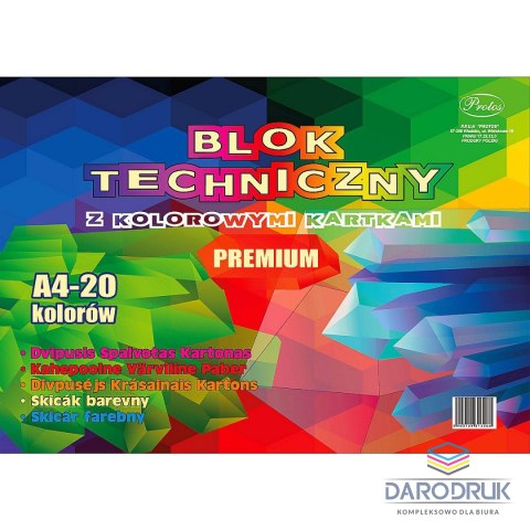 Protos Blok techniczny kolor A4 mix 160g 20k Protos