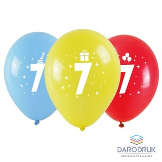 Arpex Balon gumowy z nadrukiem cyferki - 7 (3 szt.) mix 280mm Arpex (KB1962-7-9944)