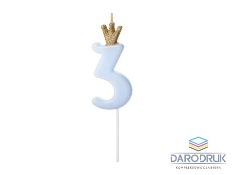 Partydeco Świeczka urodzinowa Cyferka 3, jasny niebieski, 9.5cm Partydeco (SCU6-3-001J)