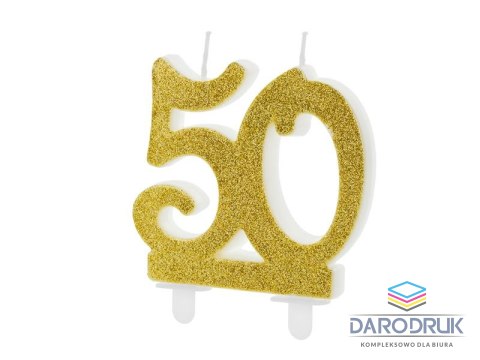 Partydeco Świeczka urodzinowa liczba 50, złoty 7.5cm Partydeco (SCU5-50-019)