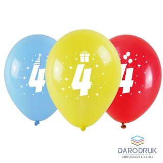 Arpex Balon gumowy z nadrukiem cyferki - 4 (3 szt.) mix 280mm Arpex (KB1931-4-9944)