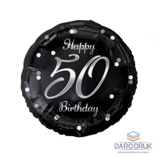 Godan Balon foliowy Happy 50 Birthday, czarny, nadruk srebrny 18cal Godan (FG-O50S)