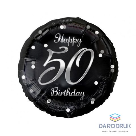 Godan Balon foliowy Happy 50 Birthday, czarny, nadruk srebrny 18cal Godan (FG-O50S)