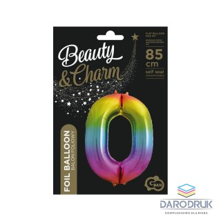 Godan Balon foliowy cyfra 0 tęczowy 85cm 85cal Godan (HS-C34T0)