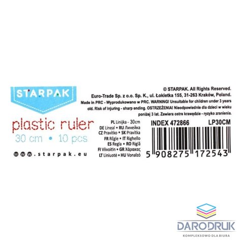 Starpak Linijka plastik 30cm Starpak (472865)