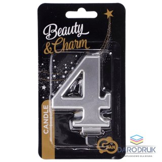 Godan Świeczka urodzinowa cyferka 4, metalik srebrna 8 cm Godan (PF-SCS4)