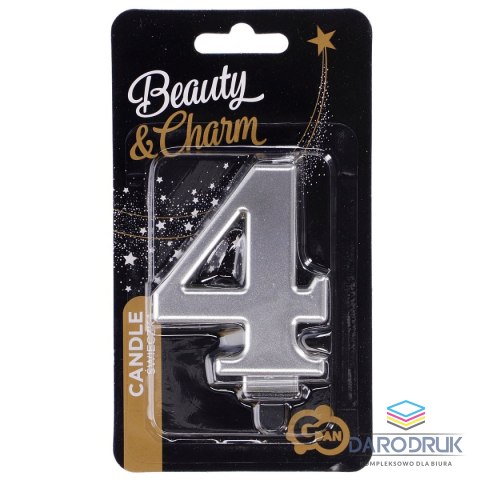 Godan Świeczka urodzinowa cyferka 4, metalik srebrna 8 cm Godan (PF-SCS4)