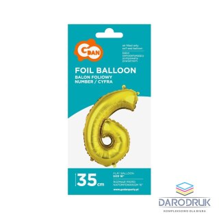 Godan Balon foliowy cyfra 6 złoty 35 cm Godan (FG-C35Z6)