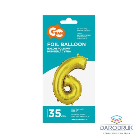 Godan Balon foliowy cyfra 6 złoty 35 cm Godan (FG-C35Z6)