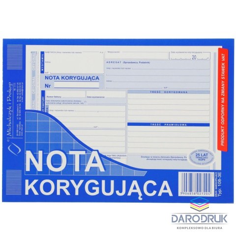 Michalczyk i Prokop Druk offsetowy A5 nota korygująca VAT netto pełna A5 80k. Michalczyk i Prokop (108-3)